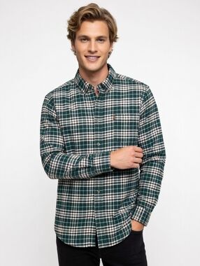 Men's Chaps Stretch Green Plaid Button-Down Shirt (SIZE:XL)